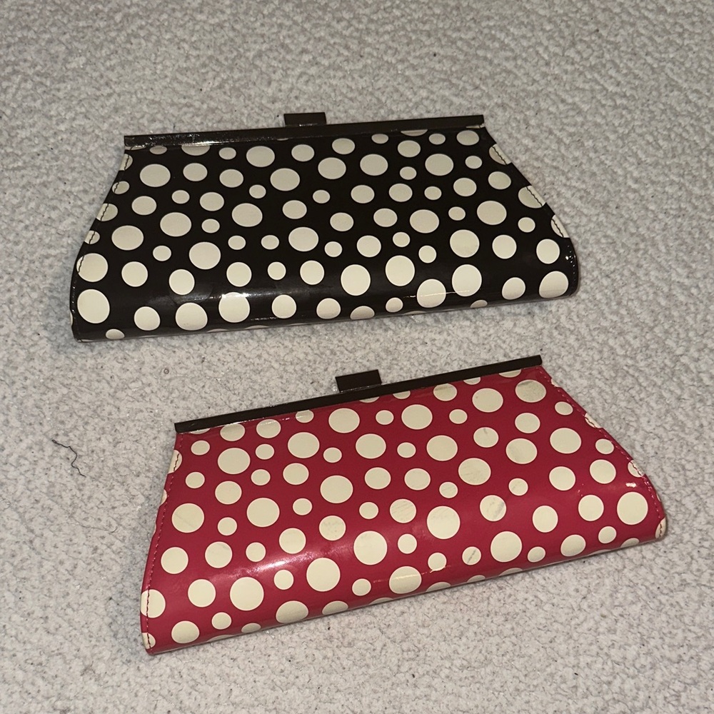 Neiman Marcus Black and Red Polka Dot Clutch Set